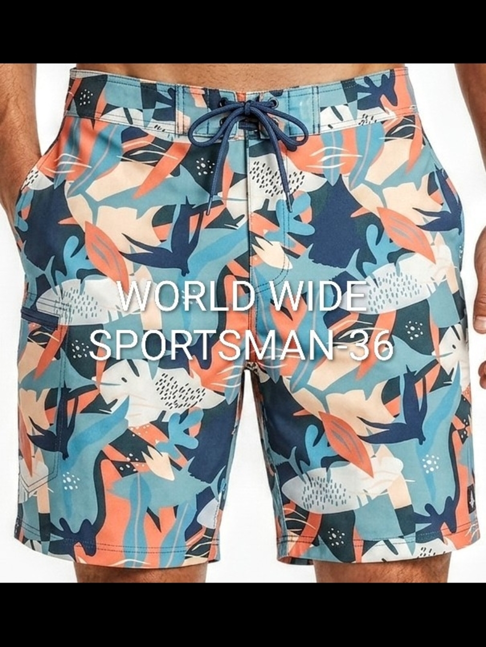 World Wide Sportsman Men's Blue Multi Tropical Print Swim Shorts